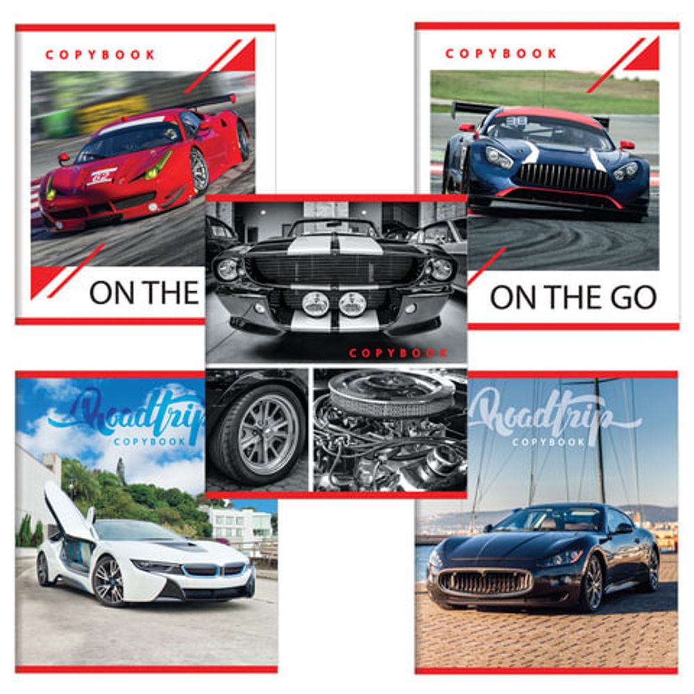 Тетрадь А5, 48 л., BRAUBERG ЭКО, линия, обложка картон, СПОРТКАРЫ, 403027, 5шт