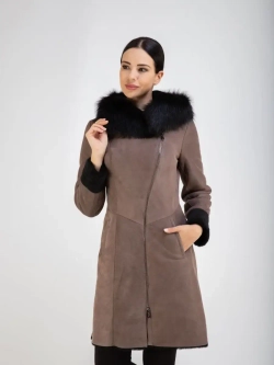 Дубленка женская натуральная длинная с капюшоном Турция