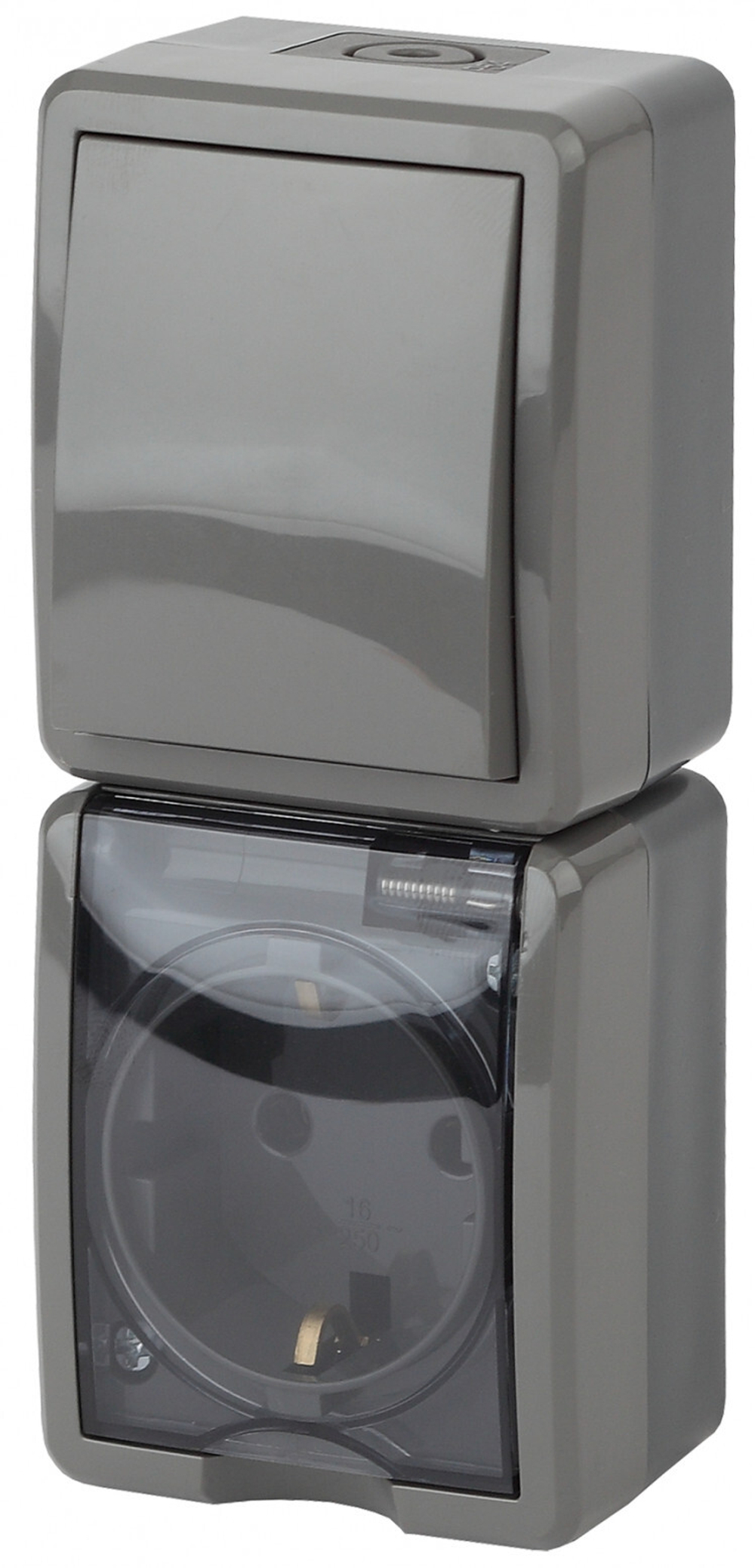 Блок розетка+выкл. верт. IP54, 16A(10AX)-250В, серый Эксперт ЭРА