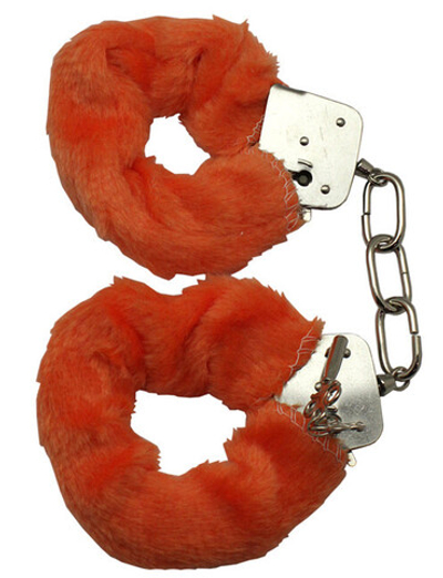 Металлические наручники с оранжевым мехом (Цвет: серебряный с оранжевым)