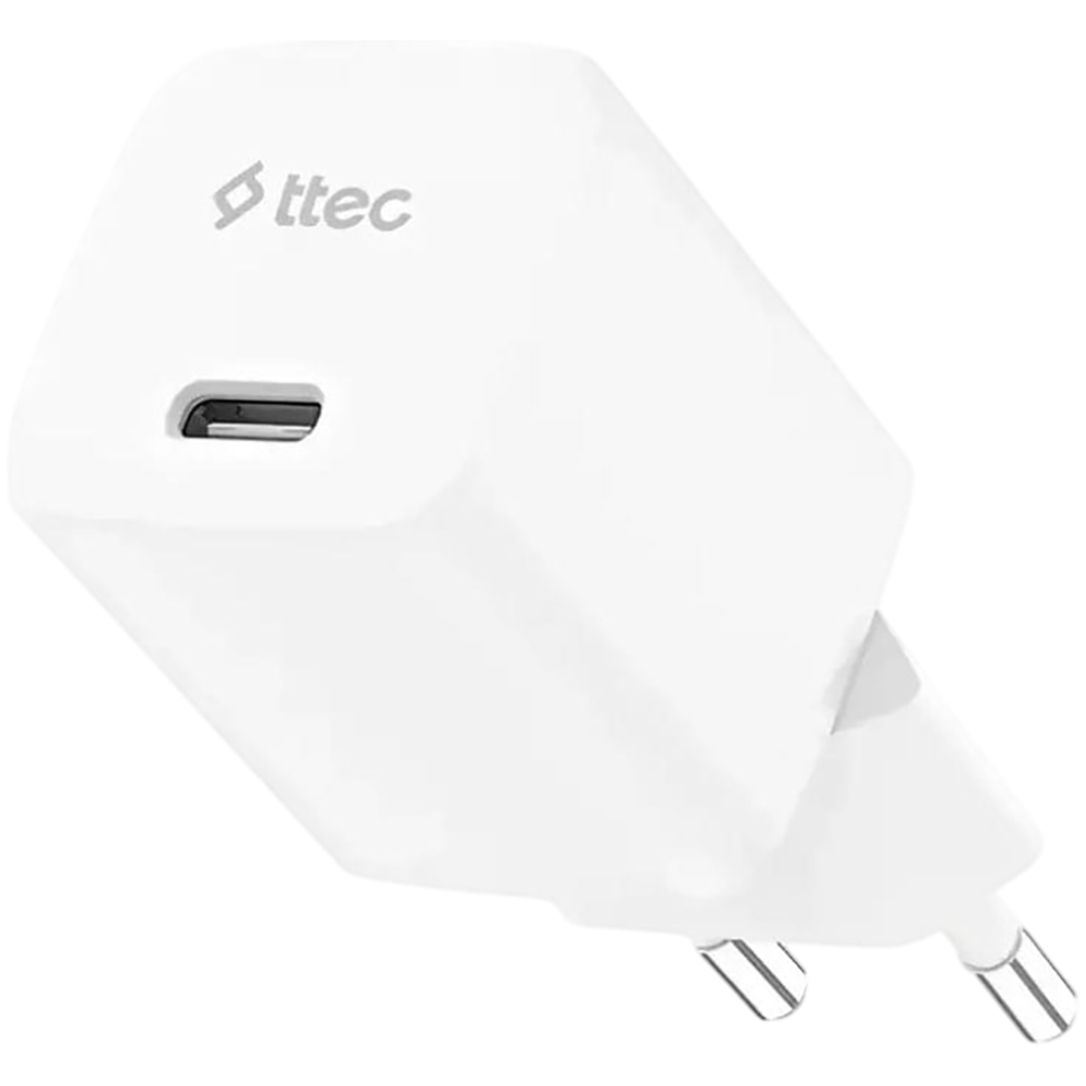 ttec SmartCharger GAN 20W PD Travel Fast Charger + USB-C - USB-C 60W Cable, White