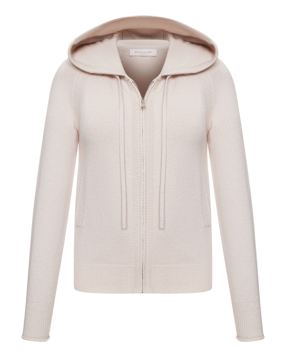 Комплект кардиган на молнии с капюшоном и брюки прямые из кашемира, пудровый