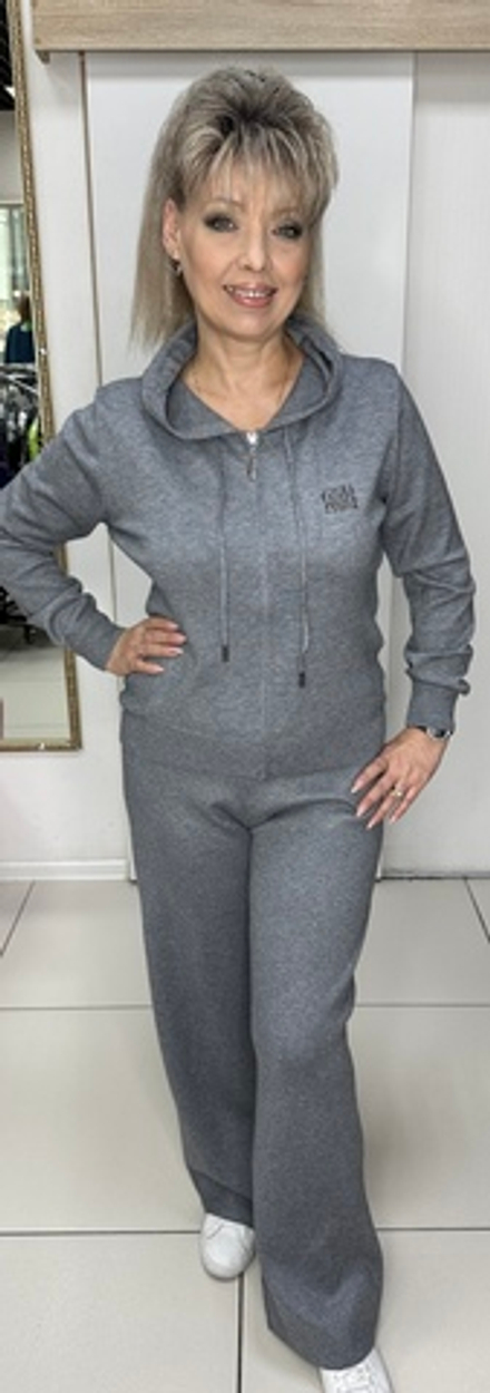 Серый теплый костюм с брюками палаццо