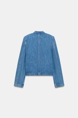 ZARA ДЖИНСОВАЯ КУРТКА С ПОДПЛЕЧНИКАМИ — ZW COLLECTION, ЛИНЯЛЫЙ СИНИЙ