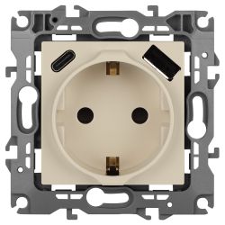 Розетка ЭРА Серия 12 12-4108-02 2P+E 16A-250В со шторками с USB type-A+C 5В-3А слоновая кость