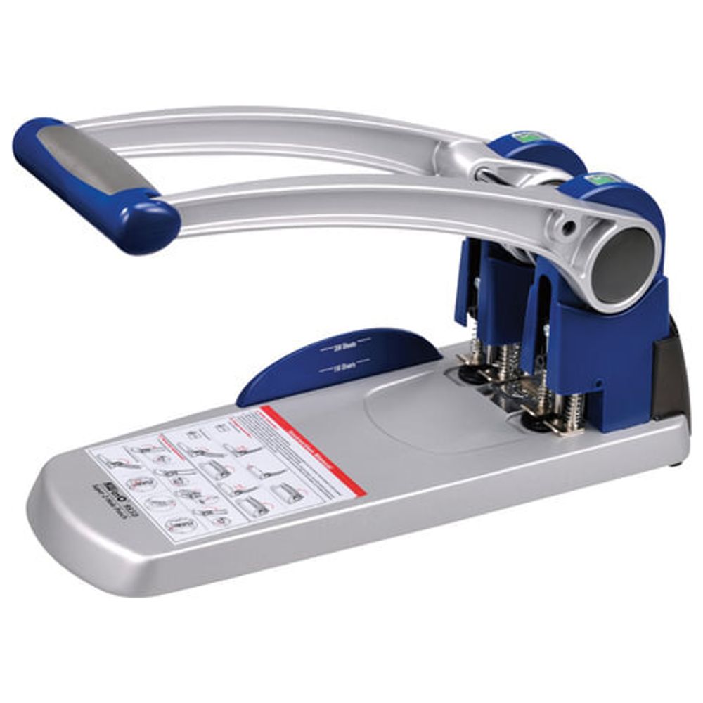 Дырокол металлический СУПЕРМОЩНЫЙ KW-trio, до 300 листов, серебристый с синими вставками, 9550, -9550