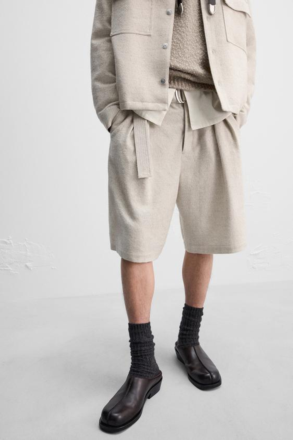 ZARA X NANUSHKA ШОРТЫ-БЕРМУДЫ, ЭКРЮ