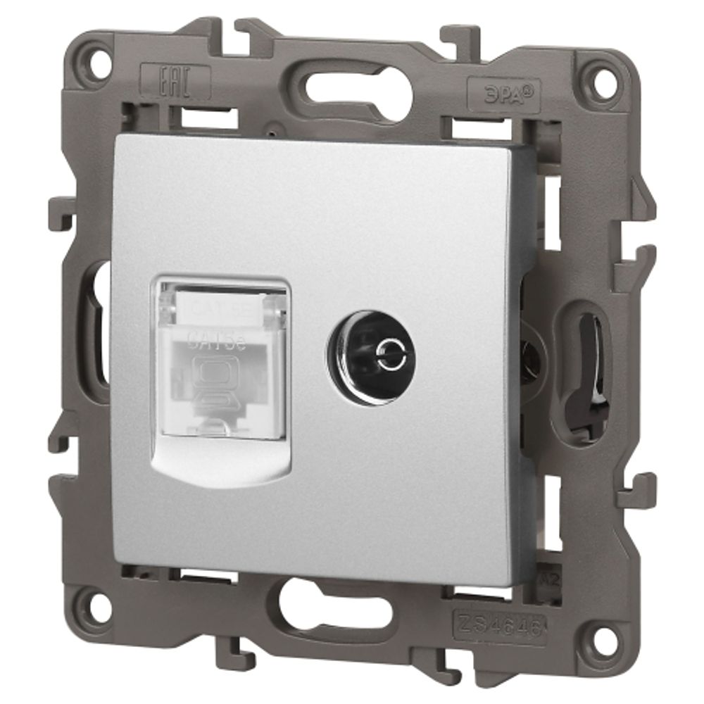 Розетка ЭРА Elegance 14-3110-03 RJ45+TV IP20 алюминий | Elegance Алюминий