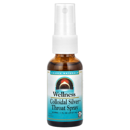 Source Naturals, Wellness, спрей для горла с коллоидным серебром, 30 част. / Млн, 29,57 мл (1 жидк. Унция)