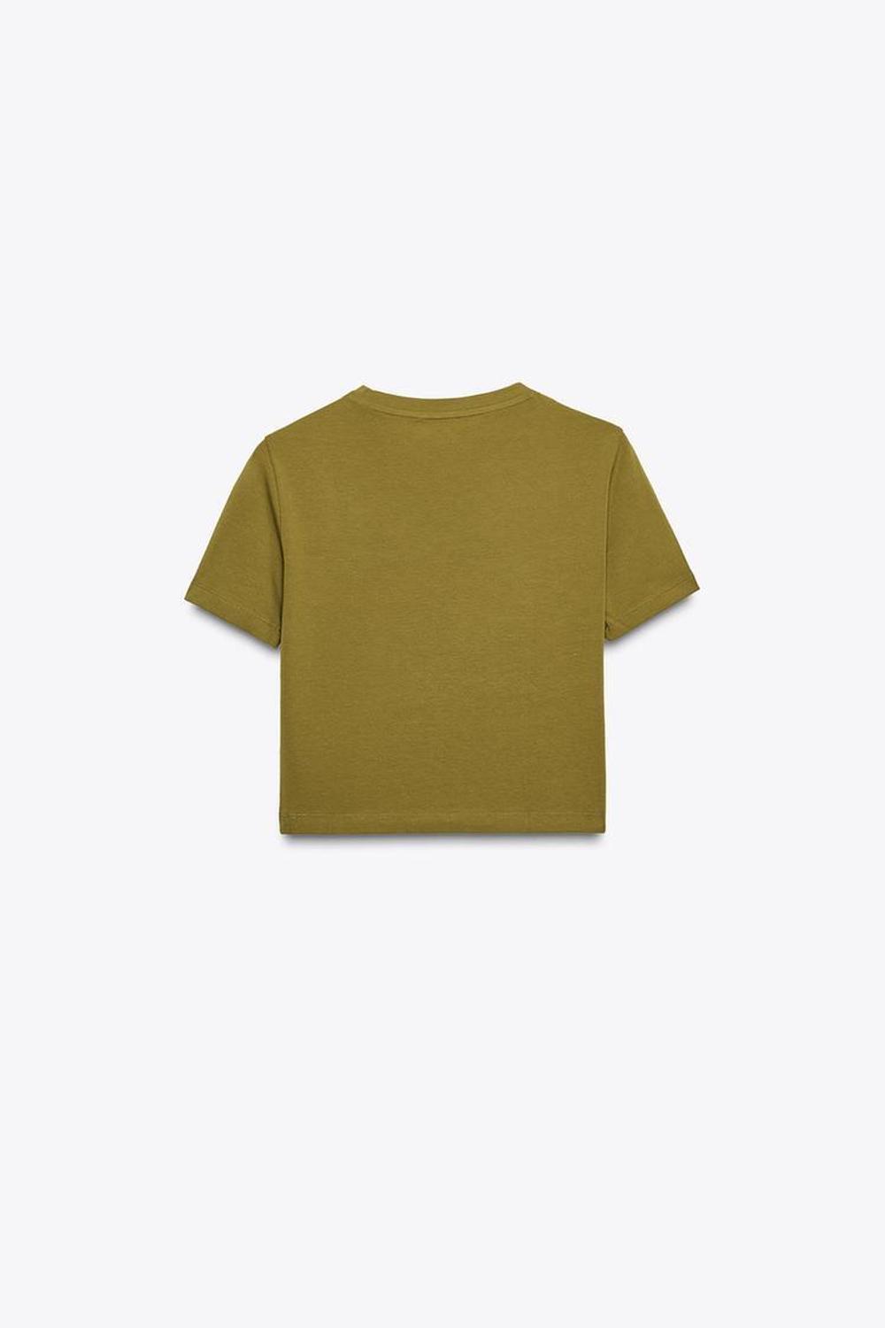 ZARA УКОРОЧЕННАЯ ФУТБОЛКА ИЗ ЭЛАСТИЧНОЙ ТКАНИ, ОЛИВКОВЫЙ