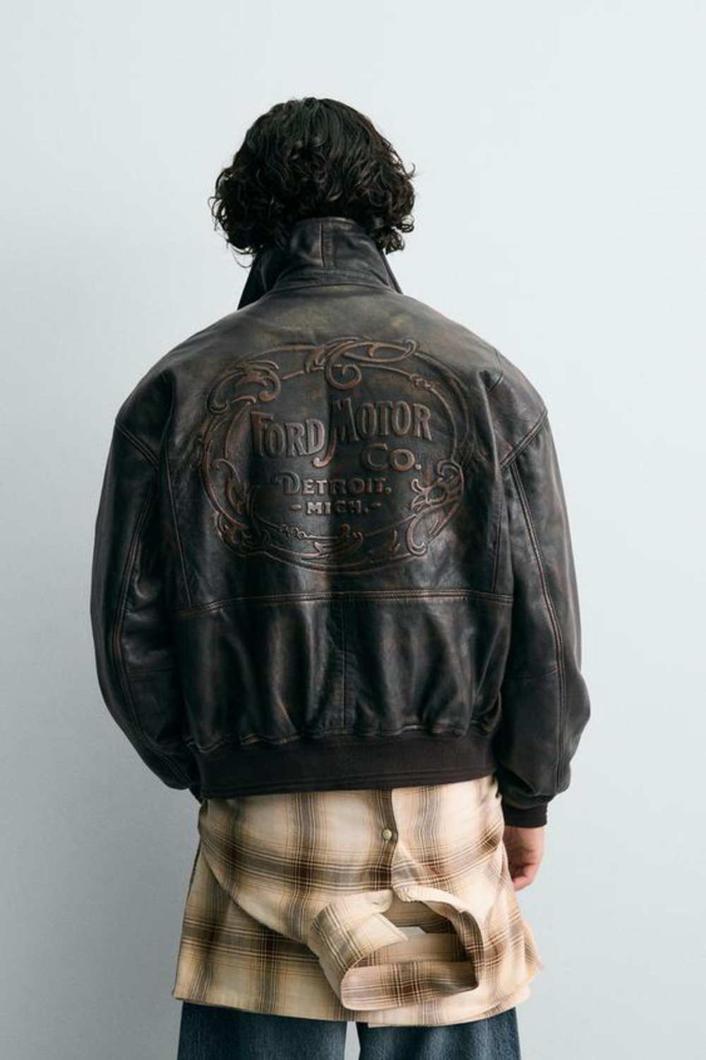 ZARA Х FORD КОЖАНАЯ КУРТКА-БОМБЕР, КОРИЧНЕВЫЙ