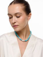 Колье "Pearl caramel blue" Silver