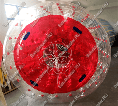 Аттракцион Водный роллер (Гидророллер) "Прозрачно-красный" ПВХ, 2*1.8*1.8 м