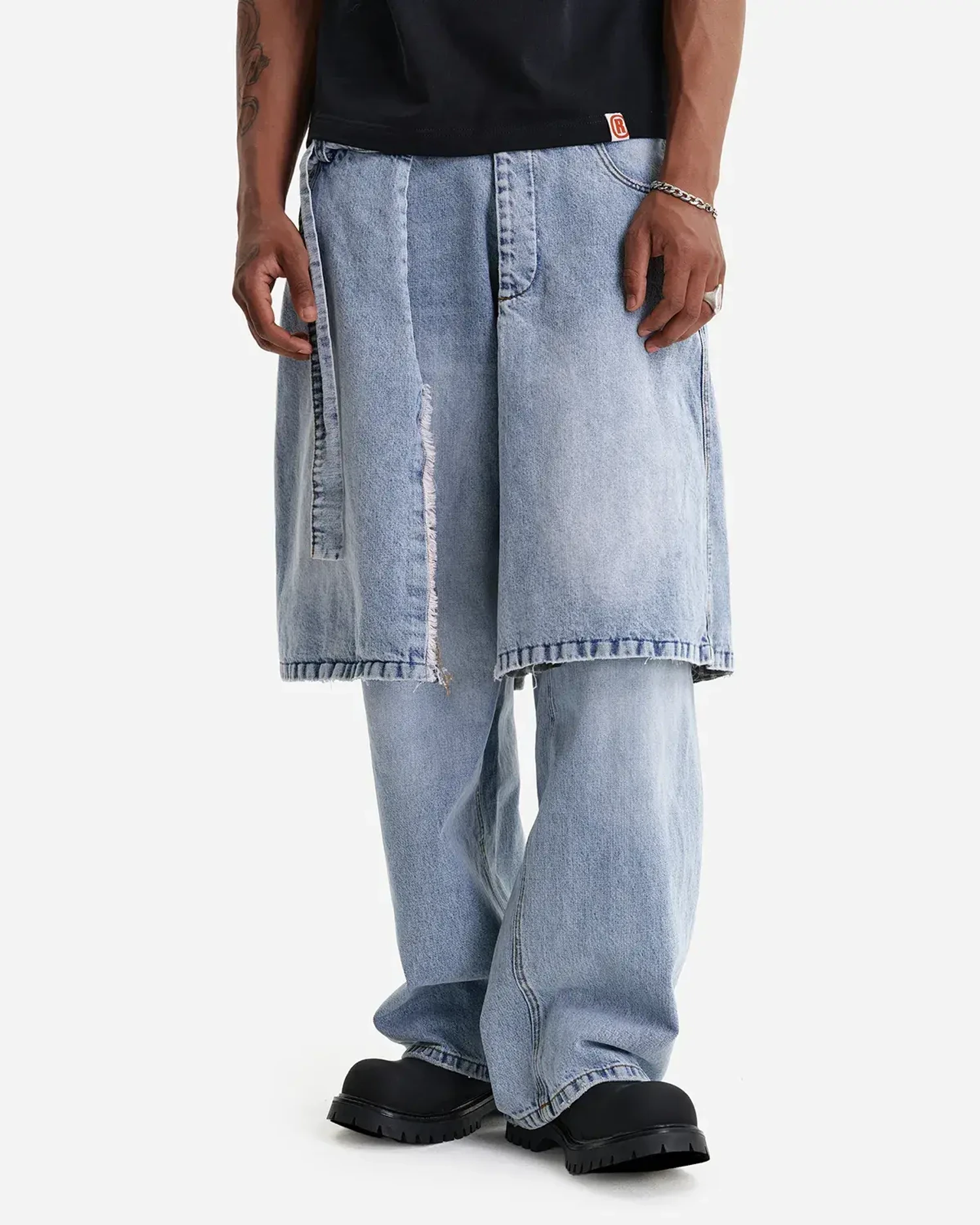 Джинсовая юбка-саронг с клетчатой подкладкой