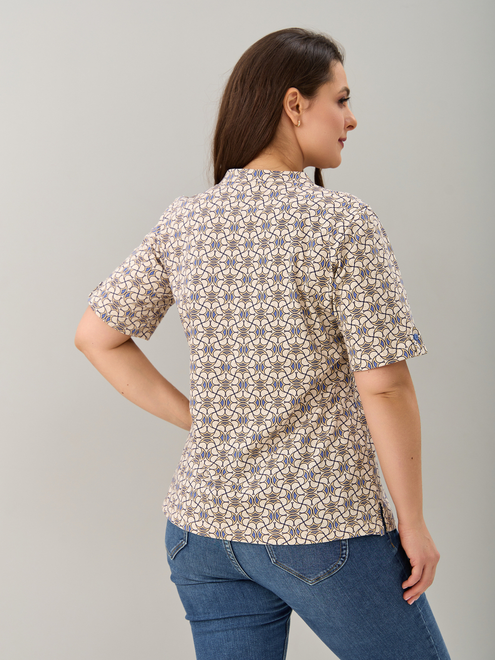 Блузка БЛ-122/экрю-орнаментголубой