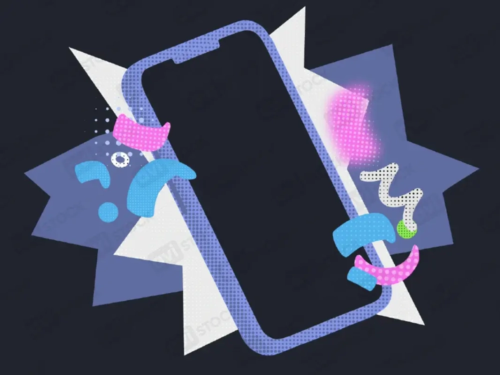 Vector phone mockup with halftone effect