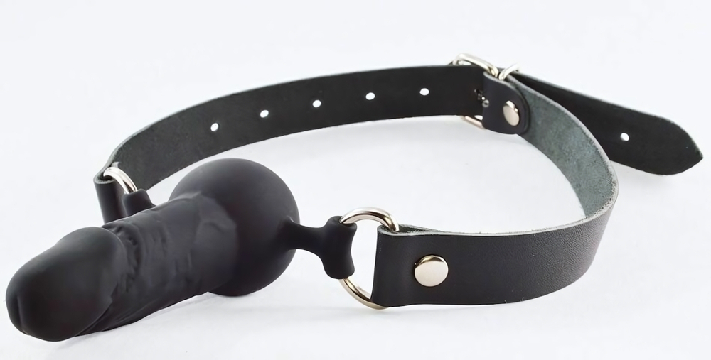 Черный кляп-шар с фаллосом на регулируемых ремешках (Цвет: черный)