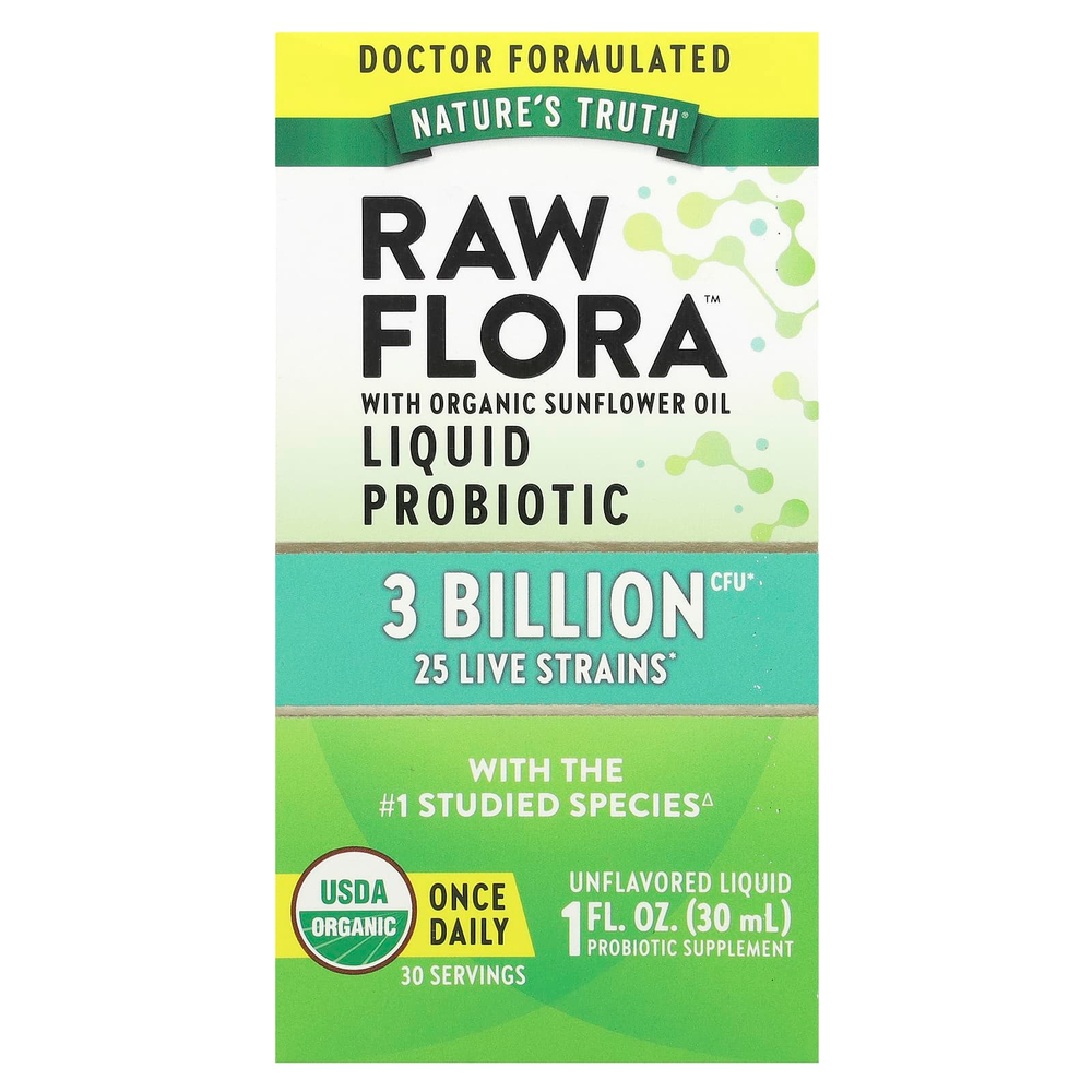 Nature's Truth, Жидкий пробиотик Raw Flora ™, без добавок, 3 млрд КОЕ, 30 мл (1 жидк. Унция)