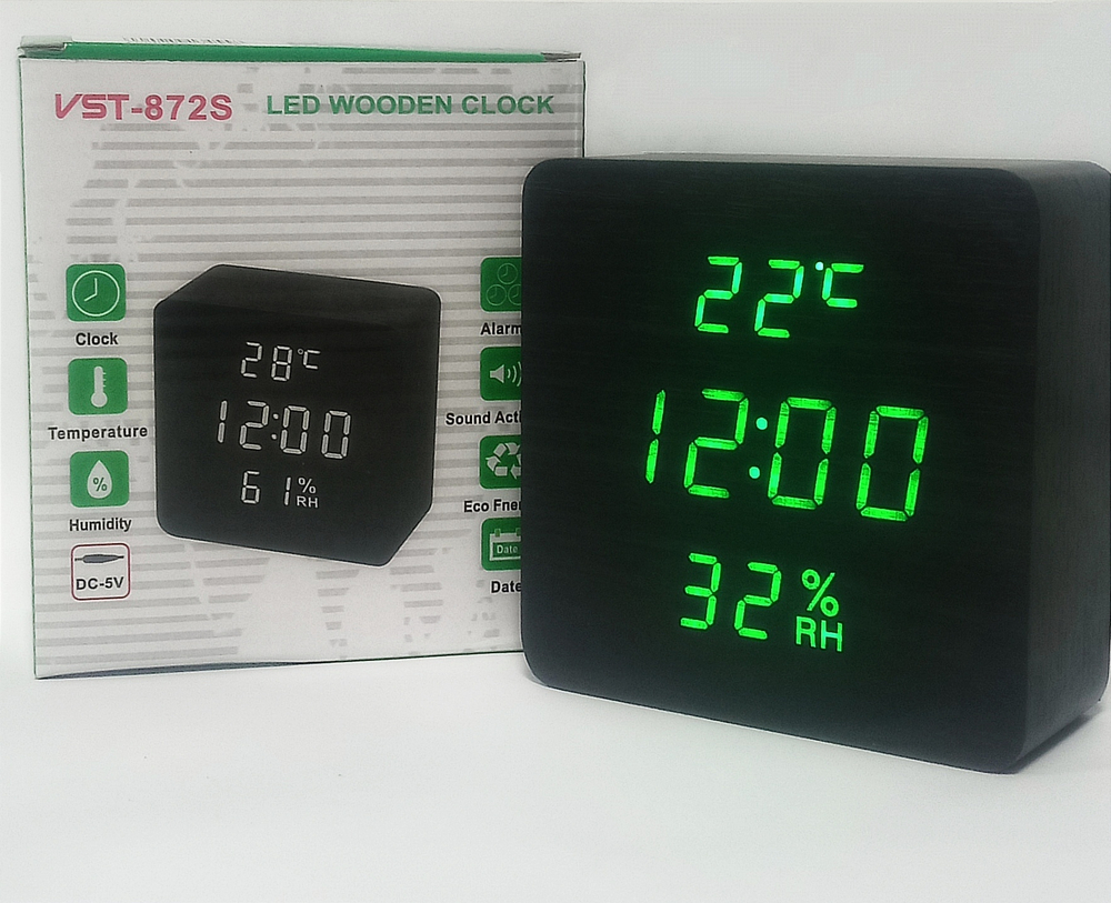 Часы VST-872S-4 Green (C/дата/деревянный корпус) USB