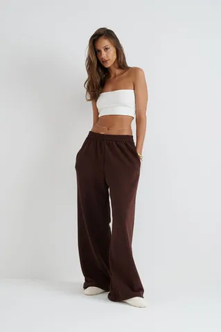 Широкие джоггеры без начеса шоколадного цвета