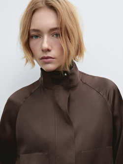 Massimo Dutti Куртка-бомбер из атласа со сборкой, бургундский