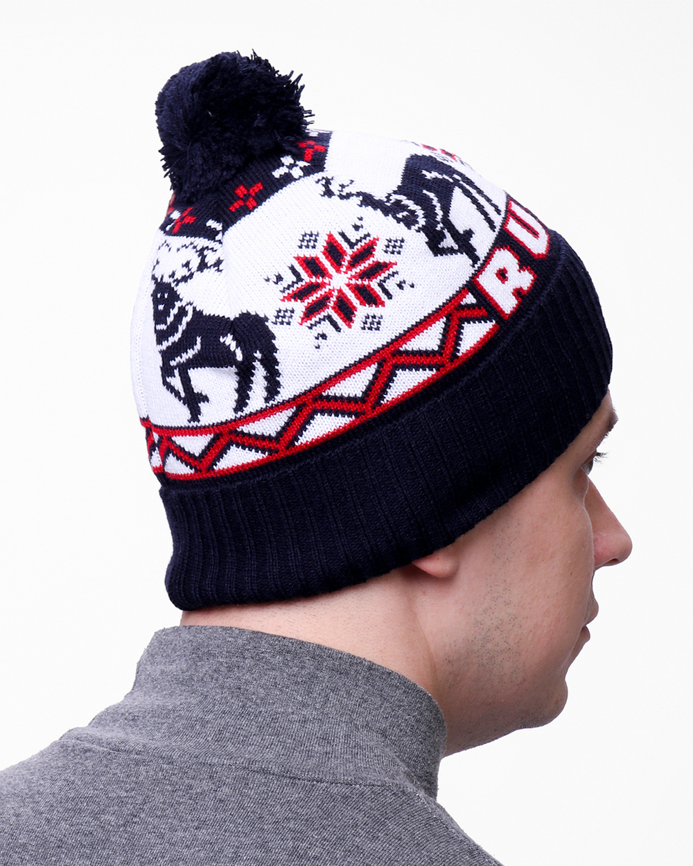 Мужская шапка PRIVAL с отворотом RUSSIA-3 Синий/красный