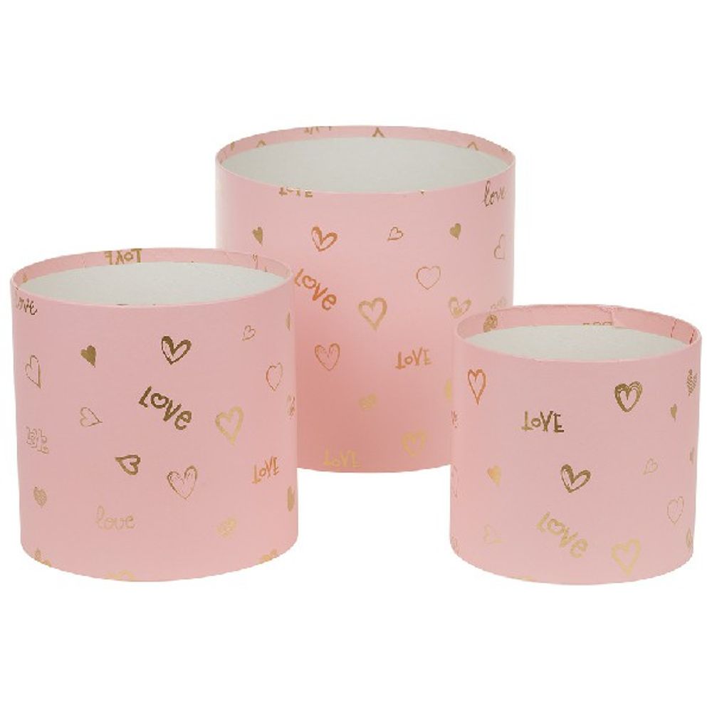 Набор/3шт "Принт" D18хH17см, D15хH14,5см, D13хH12см без крышки (Розовый)