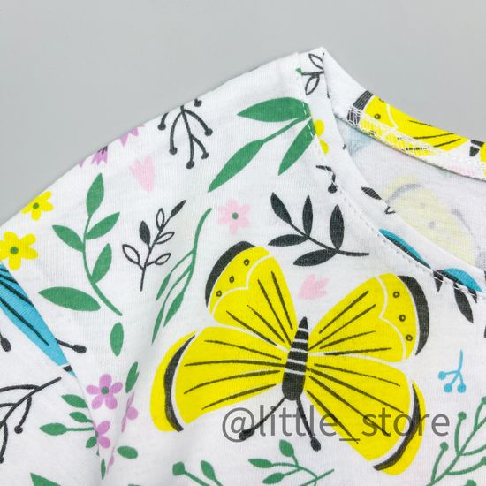 Футболка хлопковая "Бабочки в саду" белая с бабочками