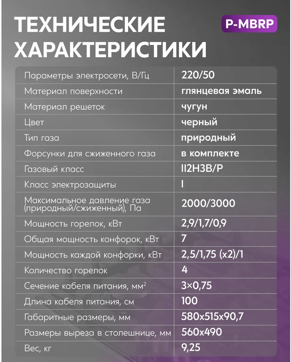 Варочная панель газовая OASIS P-MBRT