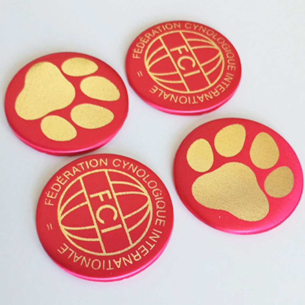 Закатной центр с тканевым покрытием 56 мм. (цвет ткани в ассортименте), печать ЗОЛОТО металлизированное.