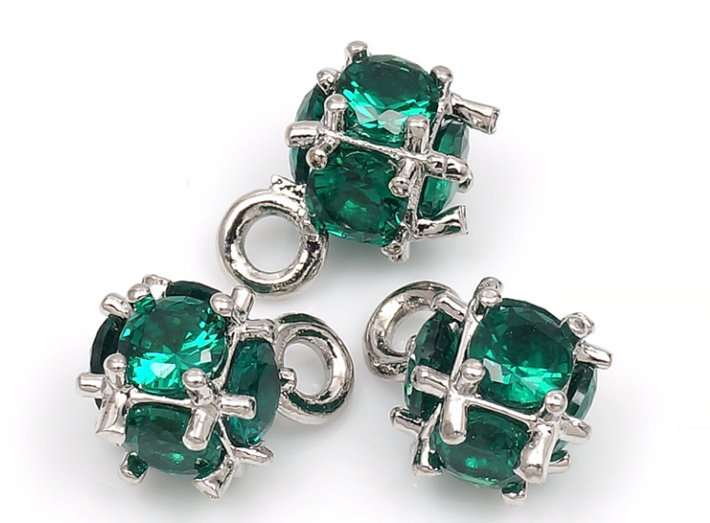 пд148-зр Подвеска "Шарик" с фианитом 9*6мм, зеленый, родий