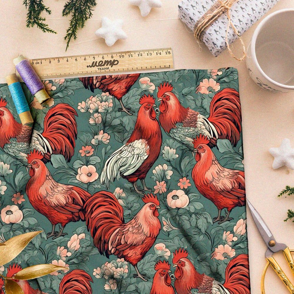 Ткань Барби эффектные петухи