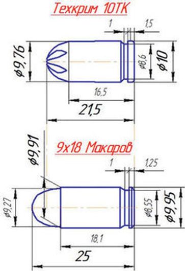 Чертеж патрона 9х18