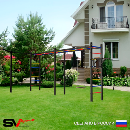 Уличная шведская стенка Sv Sport рукоход х 2 с комплектом турник прямой У55433 (Брусья/Деревянные/Кронш бокс)