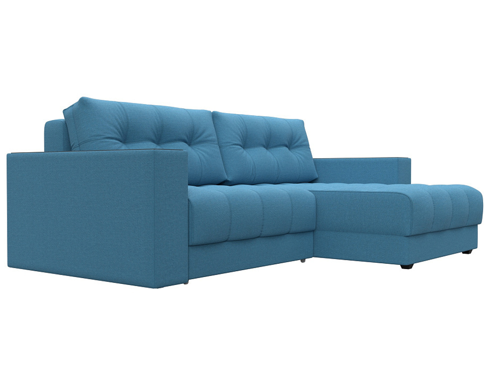 Диван угловой с декором Лига-049 НПБ, Амур 10 РОГОЖКА голубой