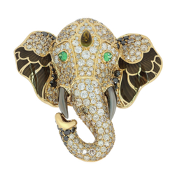 Кольцо Слон с Цаворитами, Турмалинами и Бриллиантами, R0239-1/2