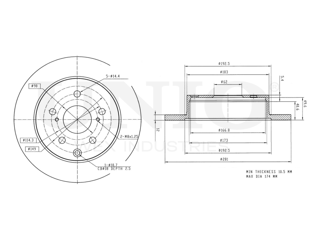 Диск тормозной задний UNIO BRD-20072