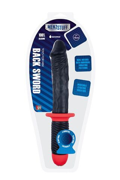 Двусторонний вибромассажёр MENZSTUFF BACK SWORD COCK - 30 см. (Цвет: черный с красным)