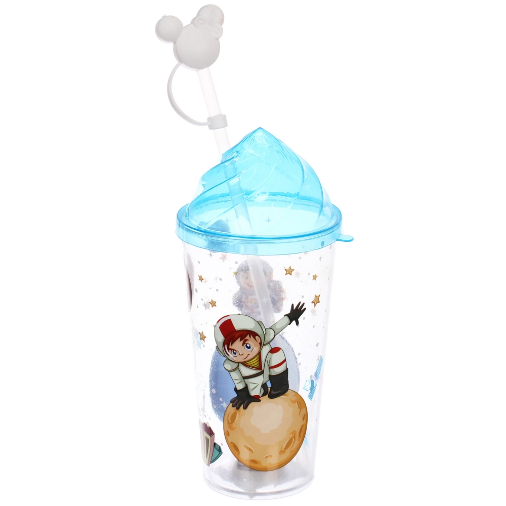 Стакан пластиковый 500мл «Космонавт» с трубочкой