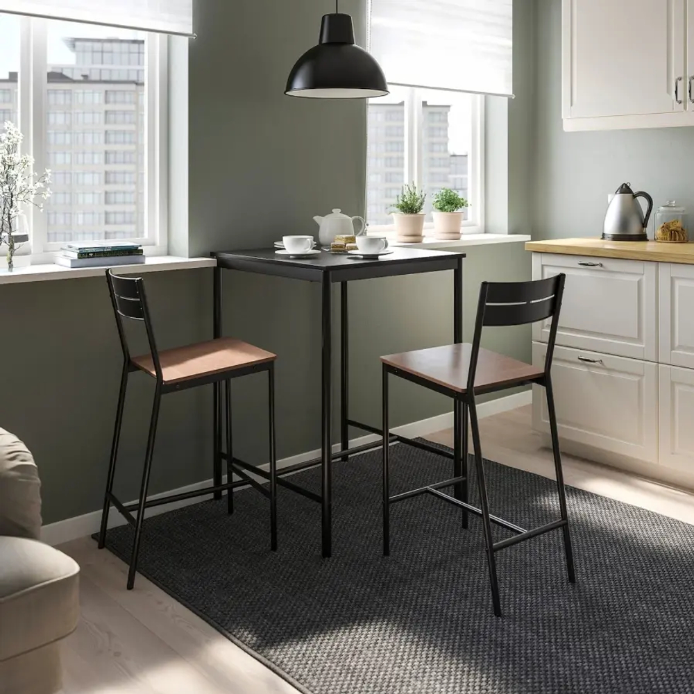 Стол и 2 барных стула - SANDSBERG IKEA /САНДСБЕРГ ИКЕА, 67х67х90 см, черный/коричневый