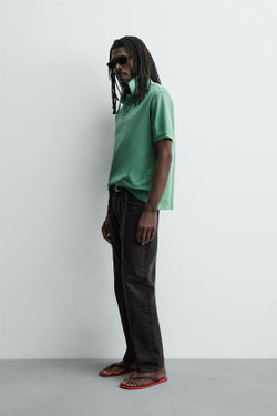 ZARA X AARON LEVINE ПОЛО ПИКЕ С ЭФФЕКТОМ ПОТЕРТОСТИ, ЗЕЛЕНЫЙ