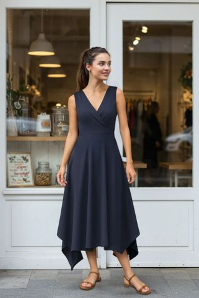 Эластичное трикотажное платье макси с двубортной застежкой и разрезом из антрацитовой пайки TWOSS25EL00458