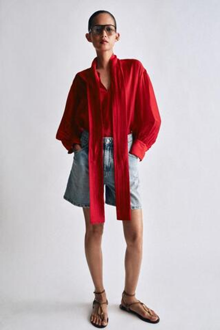 ZARA ДЖИНСОВЫЕ ШОРТЫ С ВЫСОКОЙ ПОСАДКОЙ, ГОЛУБОЙ