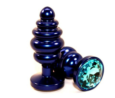 Синяя ребристая пробка с голубым стразом - 7,3 см. (Цвет: голубой)