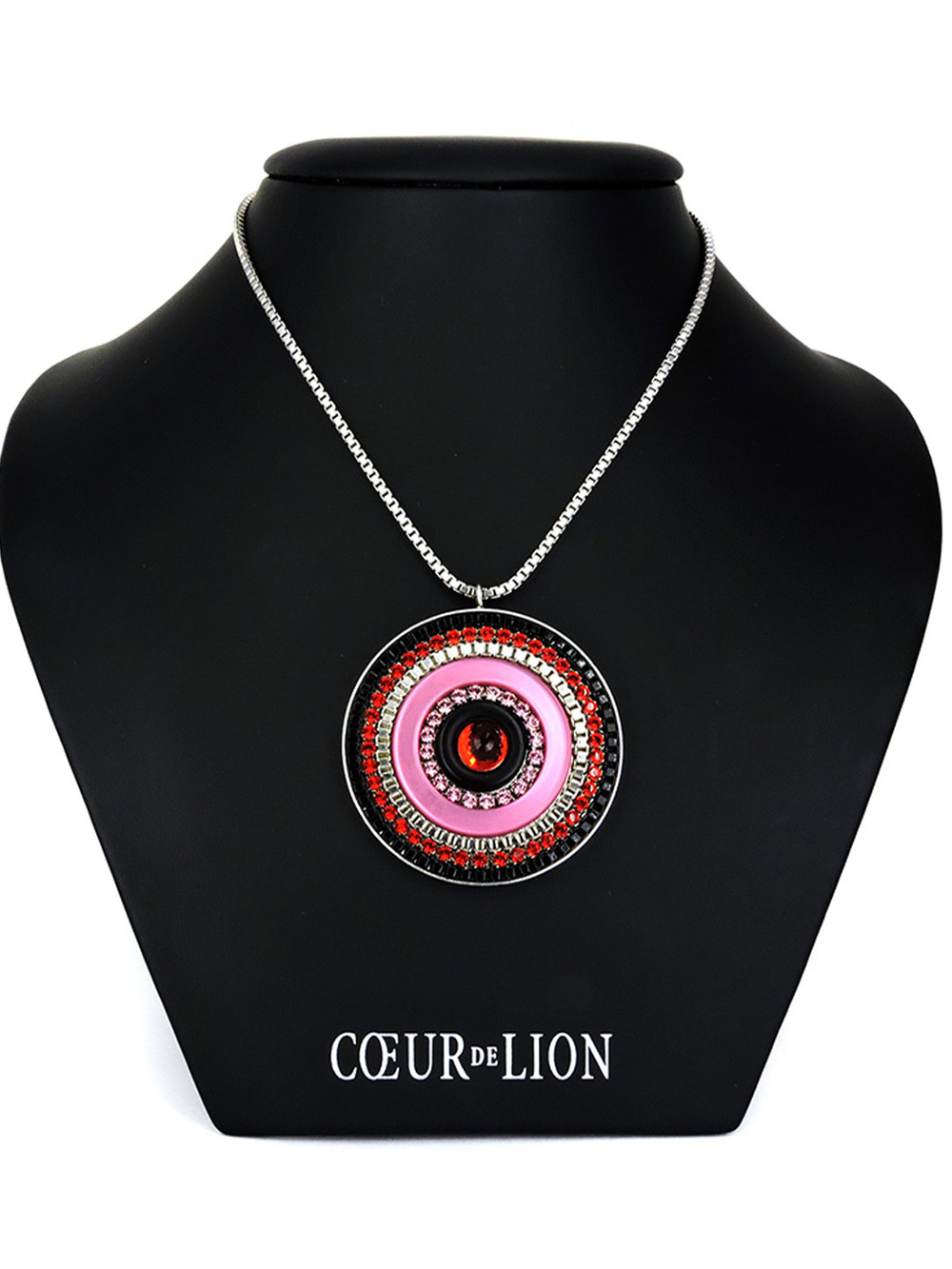 3848 Coeur de Lion – длинное колье с крупным кулоном в розово-рубиновой гамме и кристаллами Сваровски.