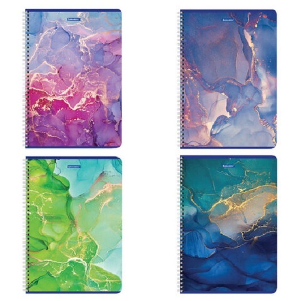 Тетрадь 96л, А4, клетка, Brauberg Marble, мелованный картон, ассорти, 1шт.