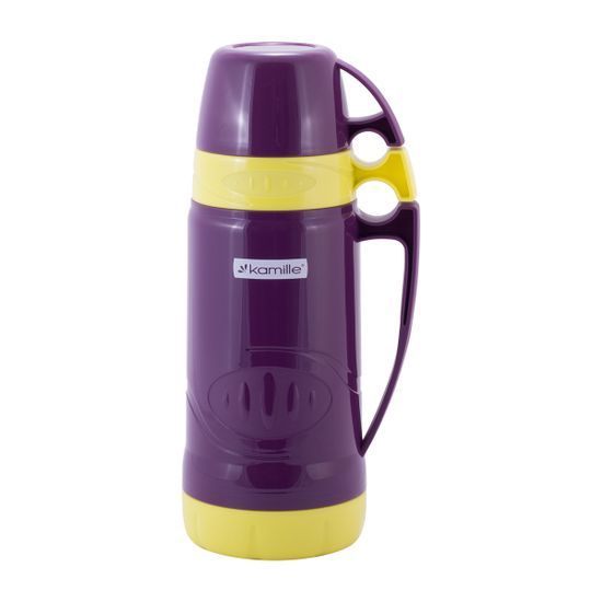 Термос 1 л. со стеклянной колбой Kamille KM 2031 пластиковый, 2 чашки