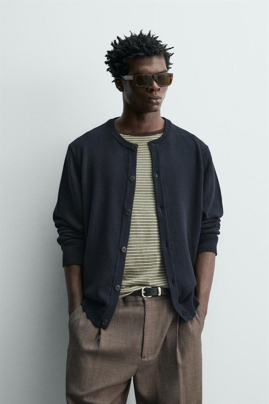 ZARA КАРДИГАН ИЗ ХЛОПКА КЛАССИЧЕСКОГО КРОЯ, МОРСКОЙ ТЕМНО-СИНИЙ