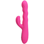 Розовый вибростимулятор-кролик с волновыми движениями Winters - 25,2 см.