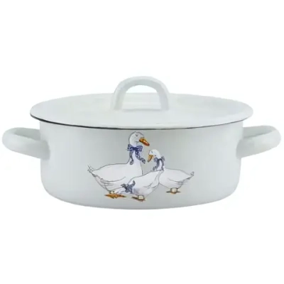 Кастрюля эмалированная 1,5л, «Гуси» белая 01-1608/4н-(12)